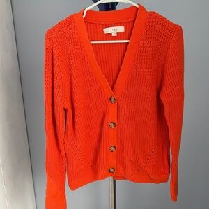 LOFT Vibrant Orange Knit Cardigan Size L